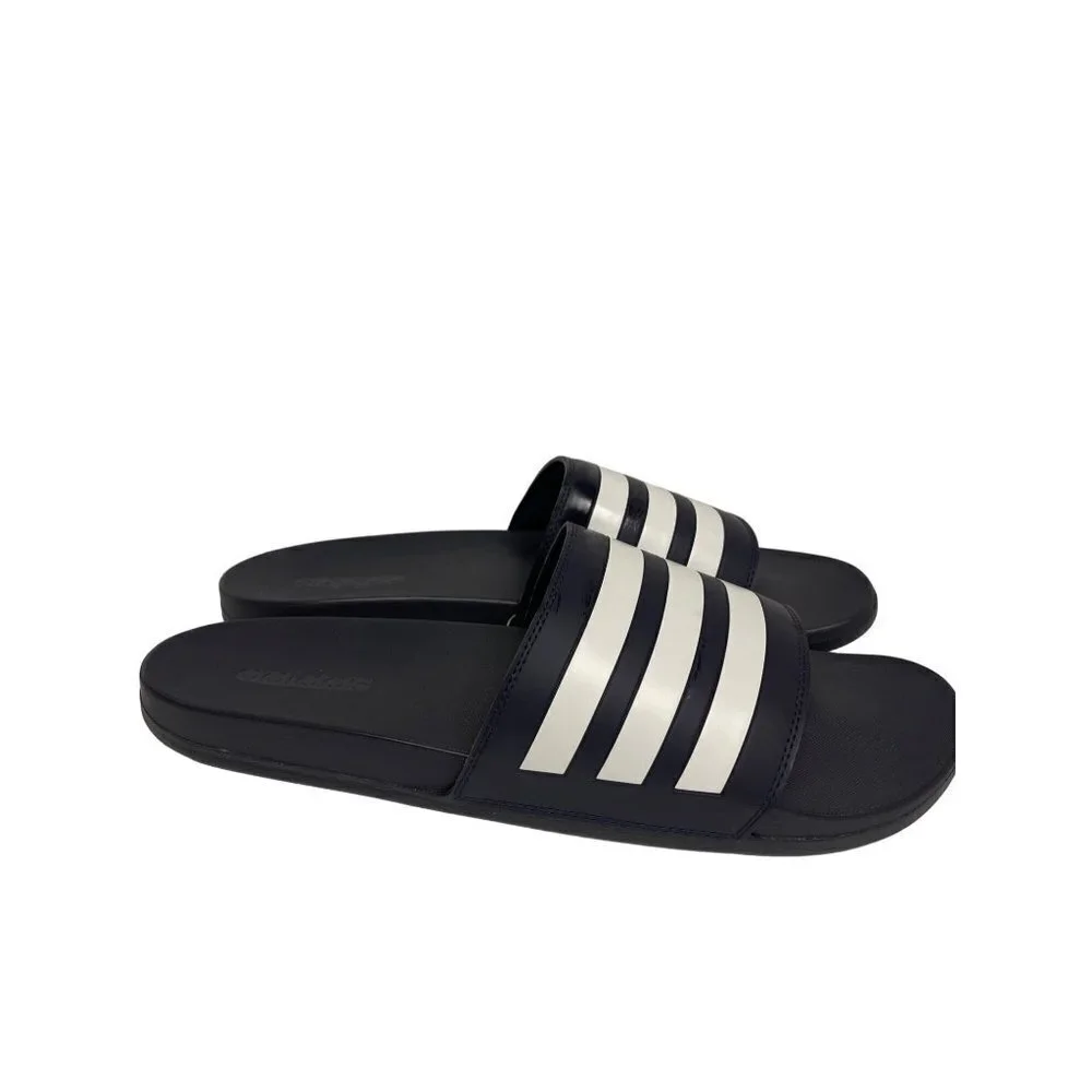 NEW! Adidas Adilette Comfort Black White Stripe Athlethic Sandal Men's Size 18